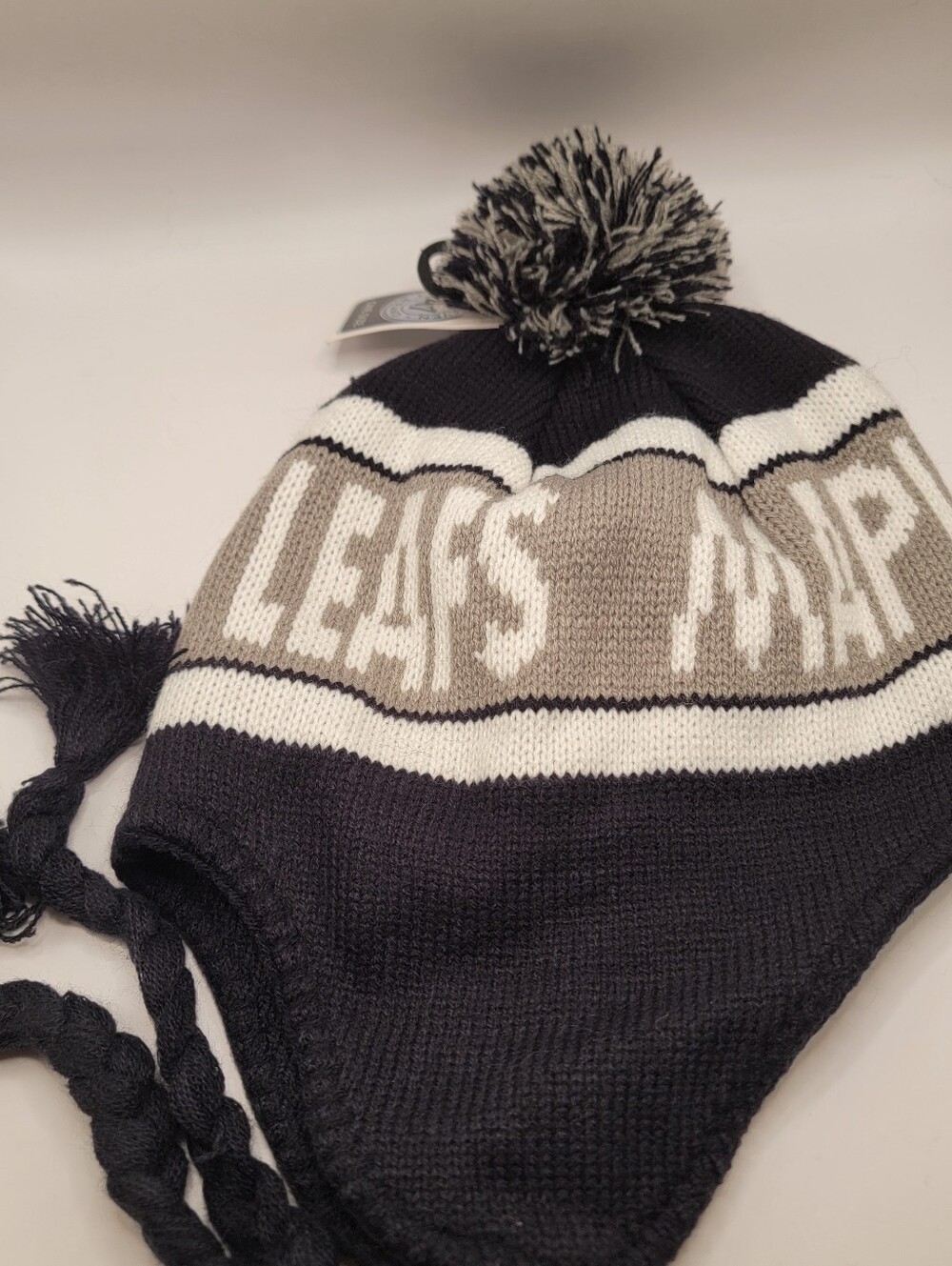 47 Brand Black, White & Gray Pom Pom Earflap Hat